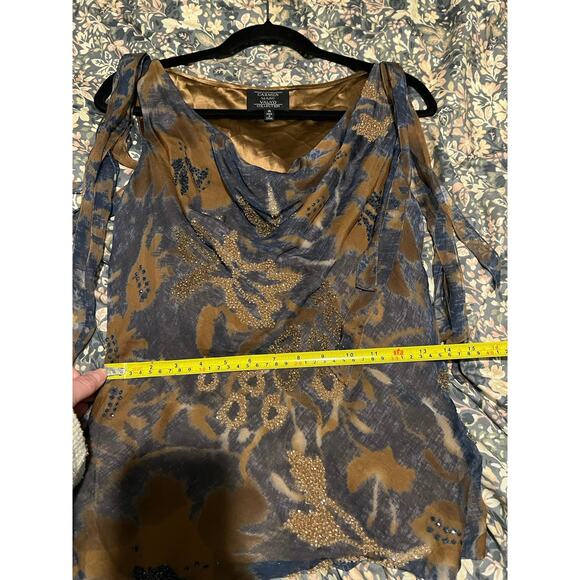 Carmen Marc Valvo embellished brown and blue black drape top size 14 - Picture 6 of 7